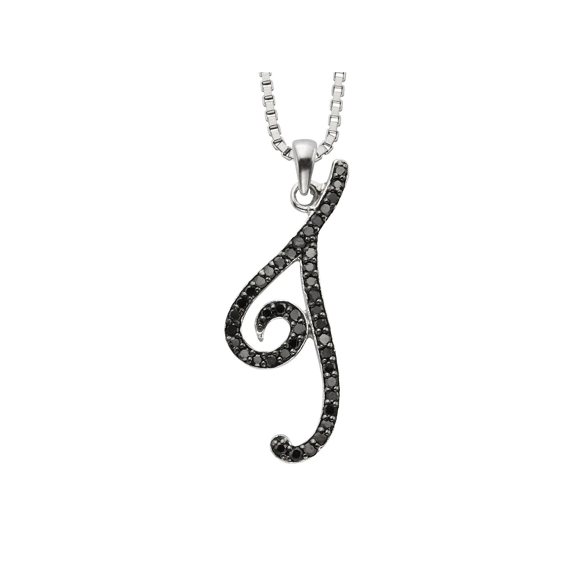 Jewelexcess Sterling Silver 1/4-ct. T.W. Black Diamond Initial Pendant, Women's, Size: 18", Q Product Image
