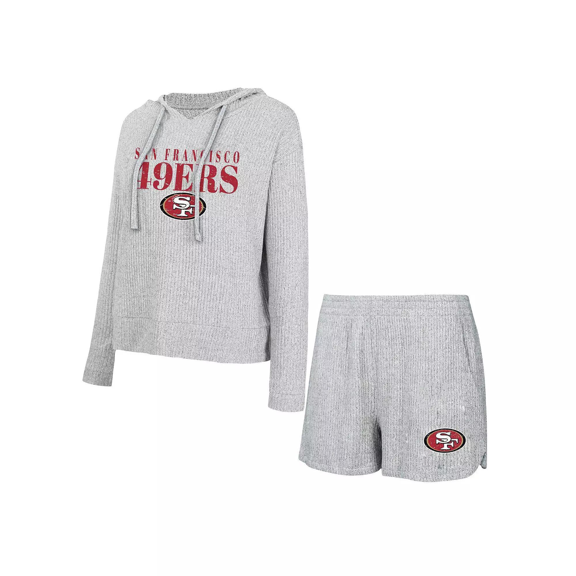 Women's Concepts Sport Gray San Francisco 49ers Juniper Long Sleeve Hoodie T-Shirt & Shorts Set, Size: Large, Grey Product Image