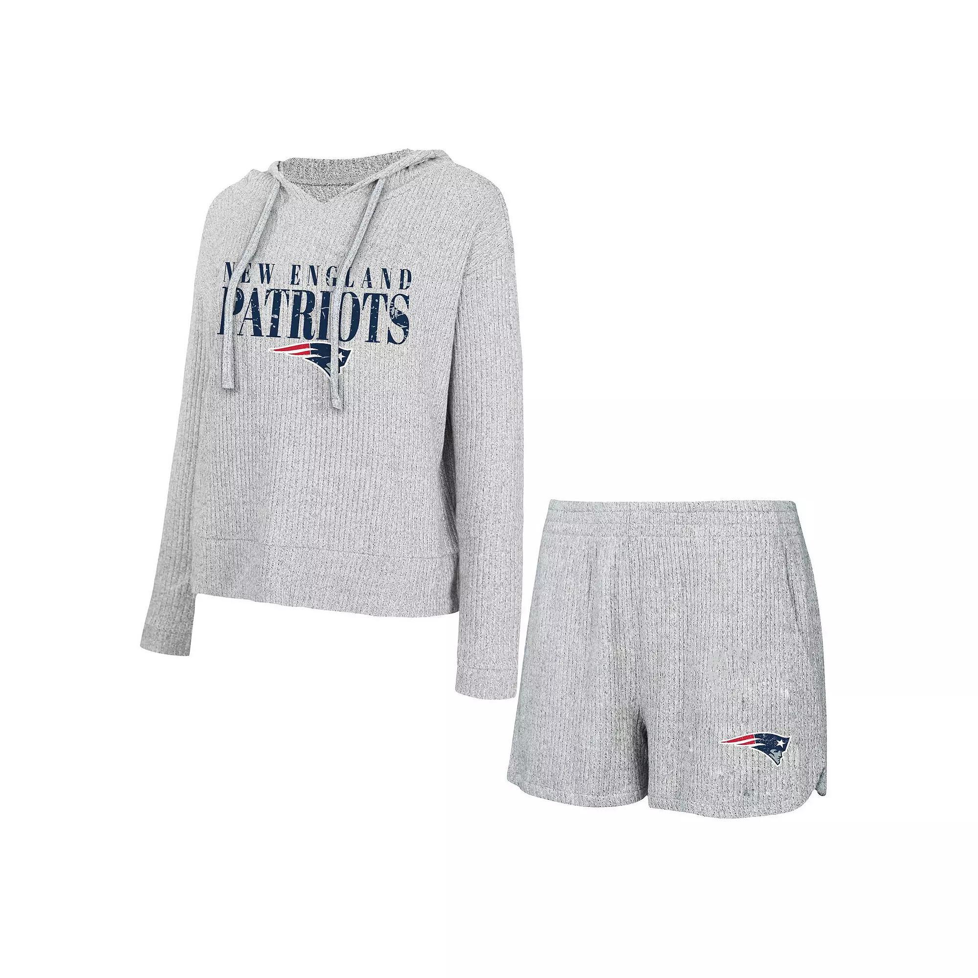 Women's Concepts Sport Gray New England Patriots Juniper Long Sleeve Hoodie T-Shirt & Shorts Set, Size: Small, Grey Product Image