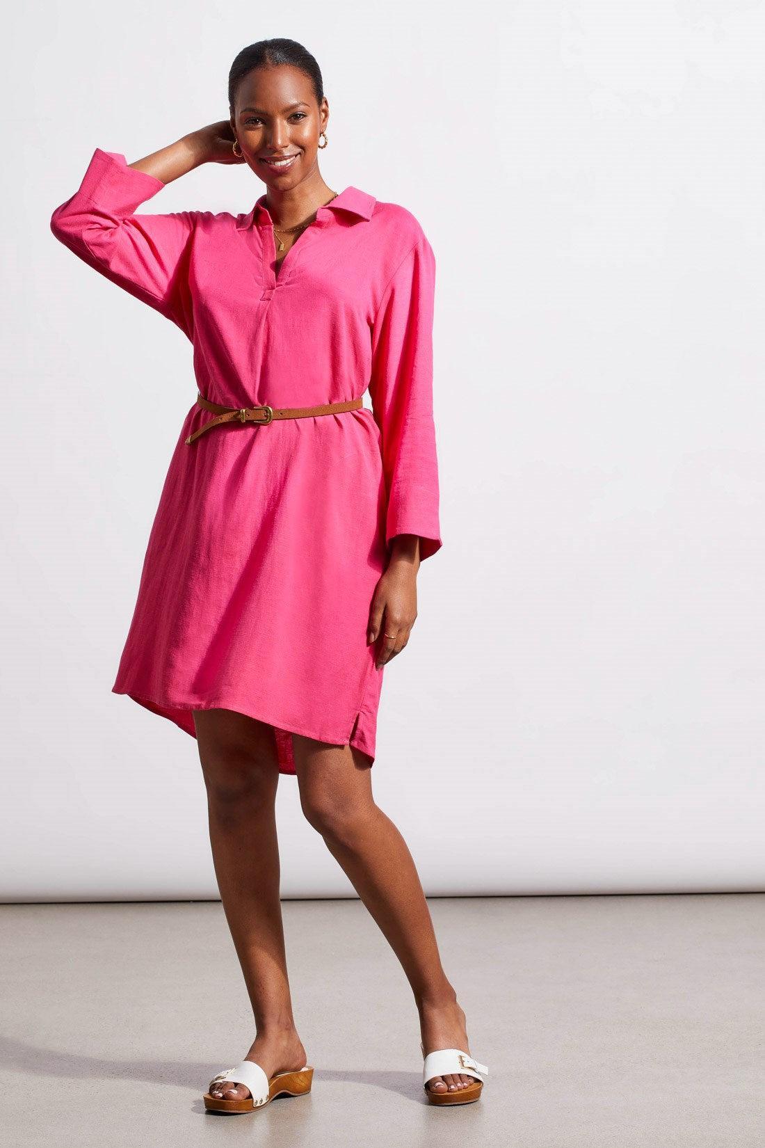 Three-Quarter Sleeve Dress w/Pockets- Raspberry Product Image