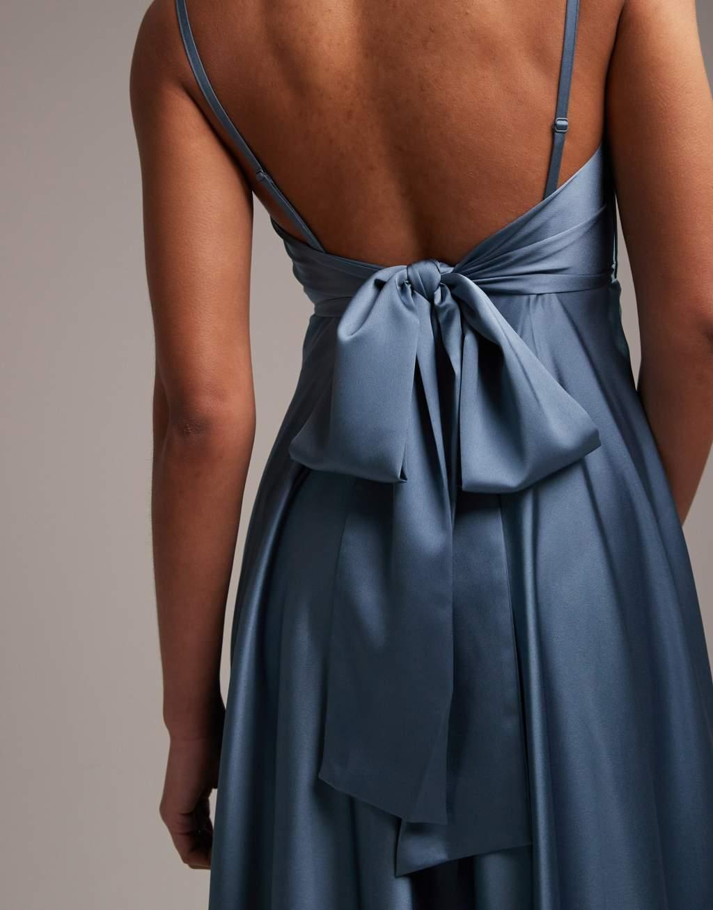 ASOS DESIGN satin midi dress with tie back Product Image