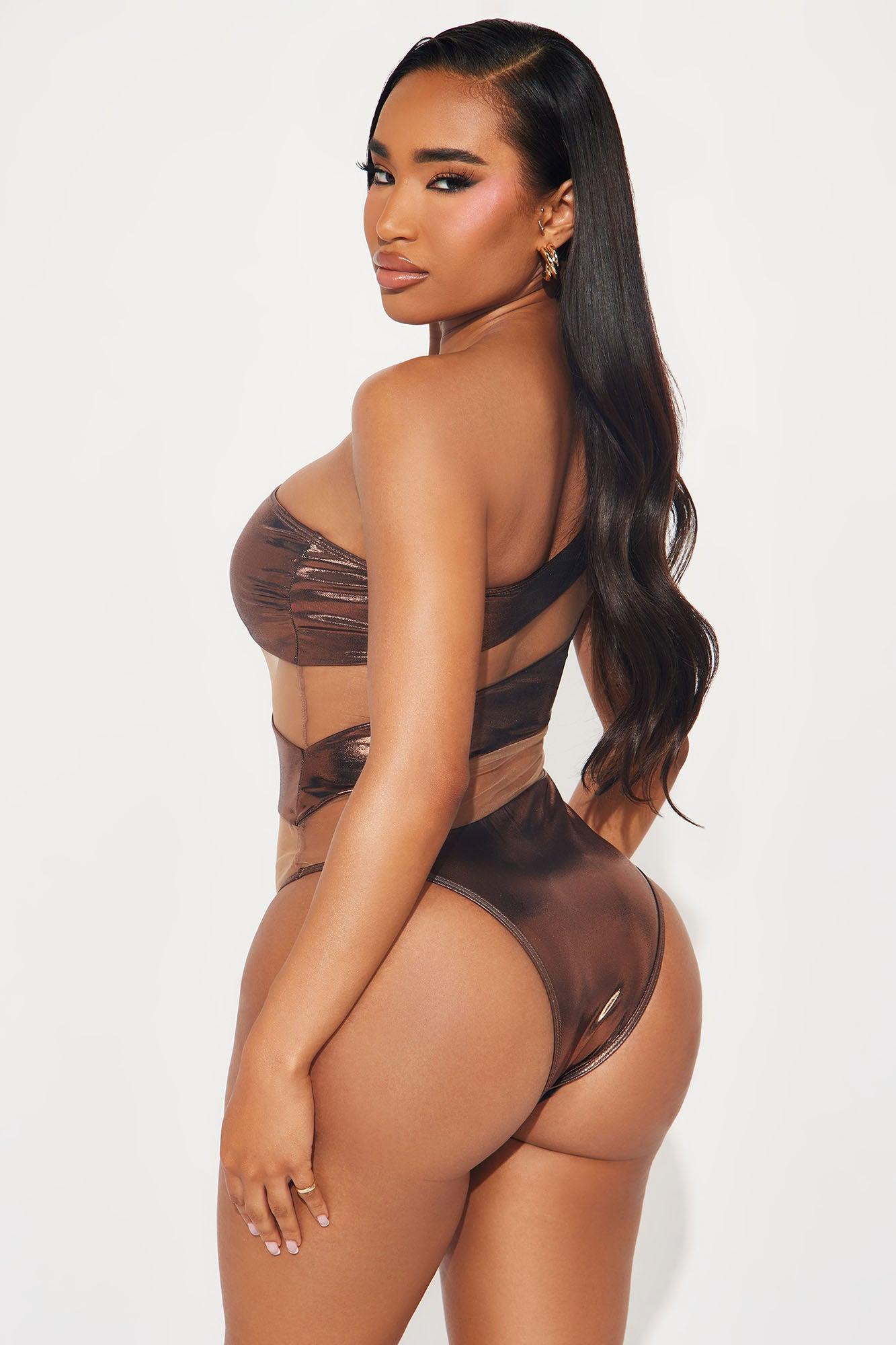 Island Hideout Cutout Mesh One Piece Swimsuit - Bronze Product Image