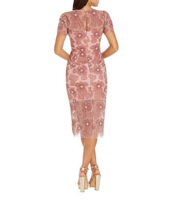 Dress the Population Lia Floral Mesh Crew Neck Short Sleeve Midi Dress Product Image
