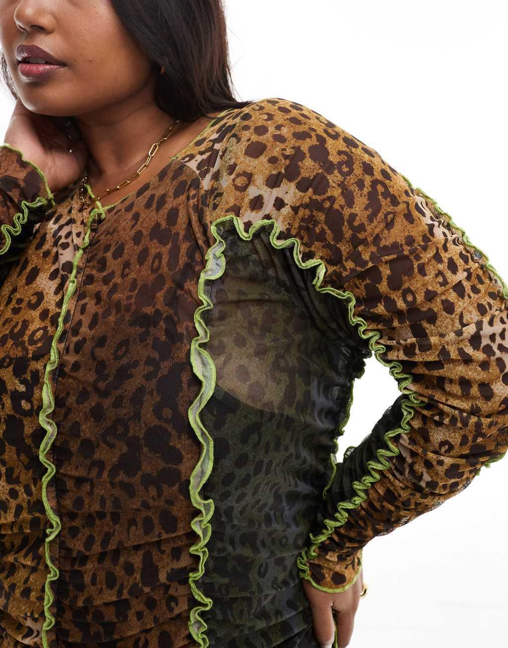  Renee Studio Plus x Holly Wynne exclusive mesh high neck midi dress in leopard print   Product Image
