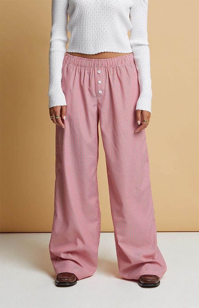 Beverly and Beck Women's Red Striped Boxer Pajama Pants - Product Image