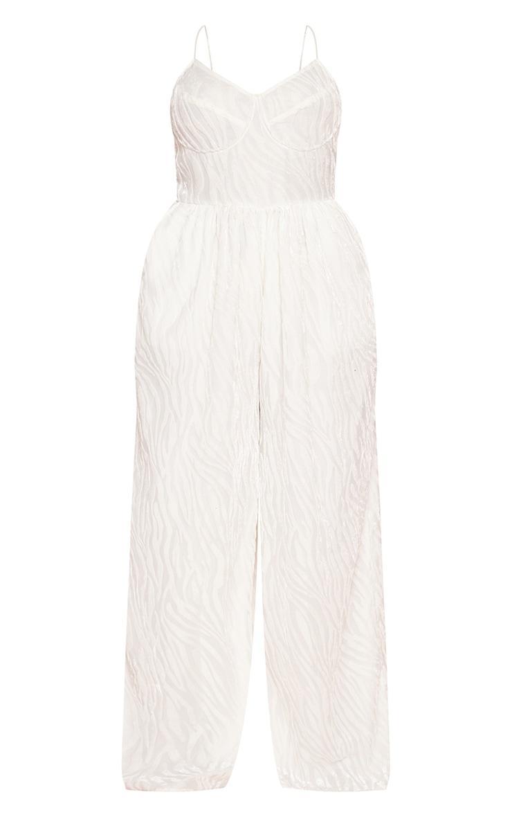 Plus White Devore Cup Detail Wide Leg Jumpsuit Product Image