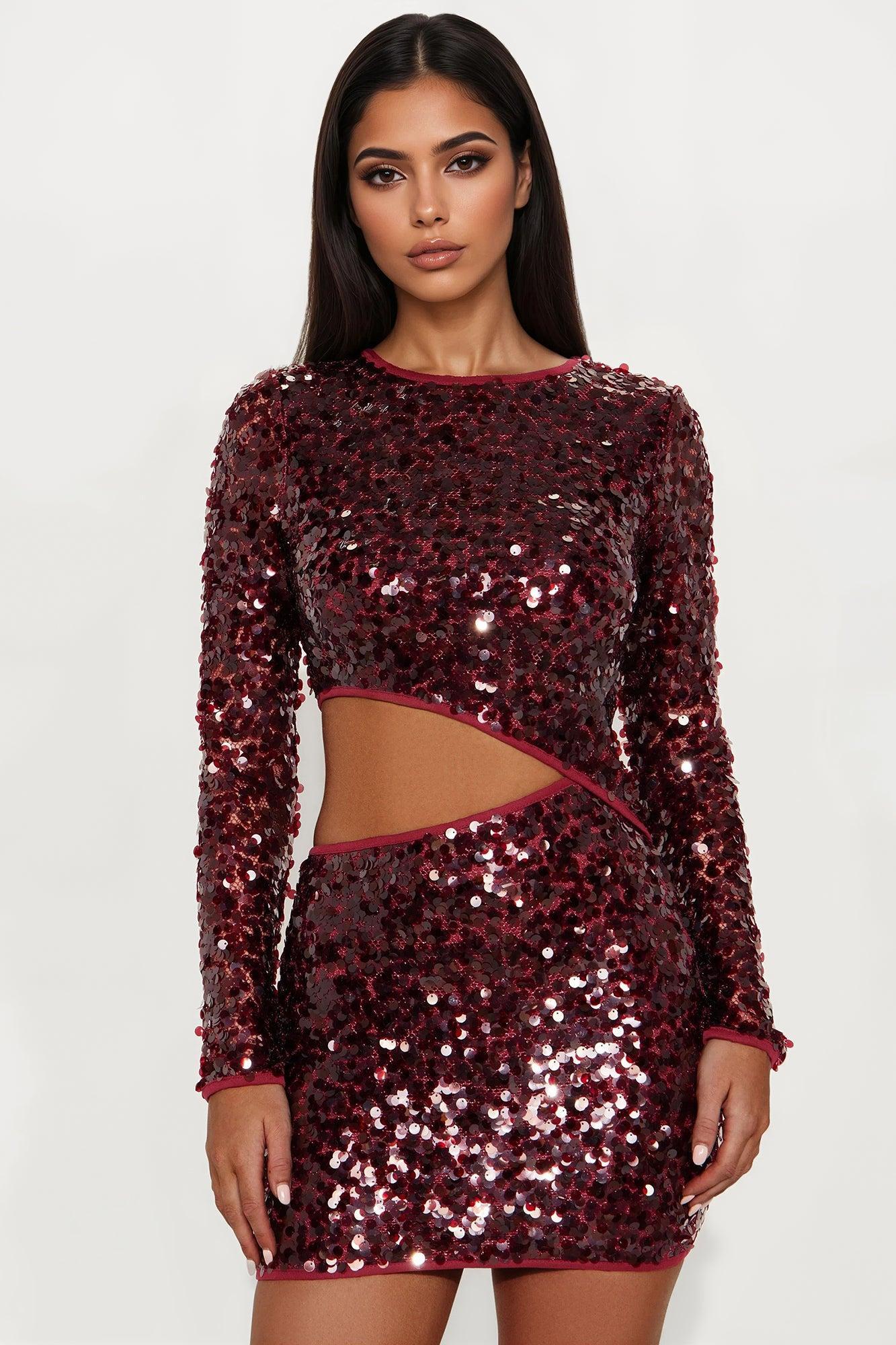 Glitz Mode Sequin Mini Dress - Wine Product Image