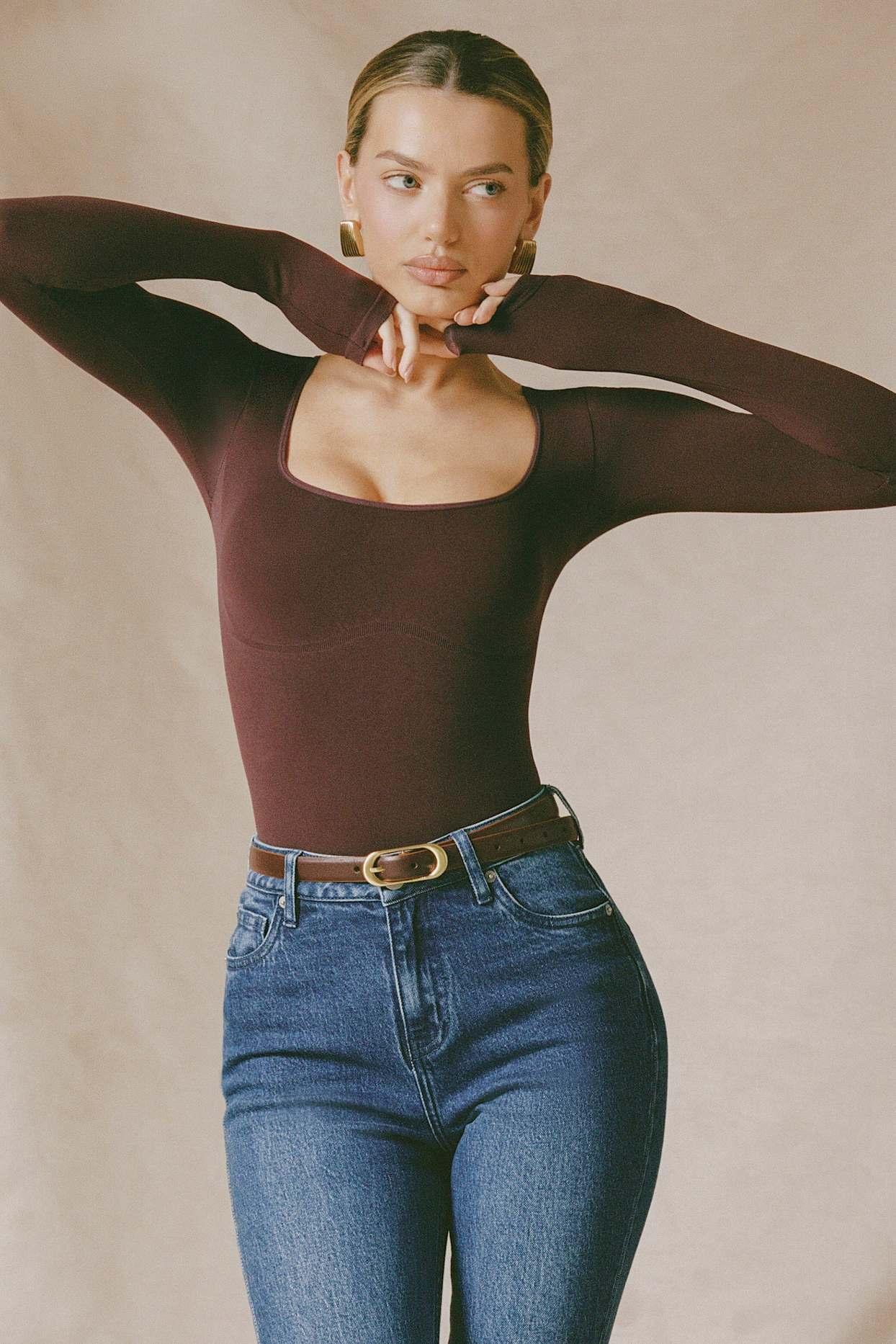 Seamless Long-Sleeve Bodysuit in Espresso Product Image