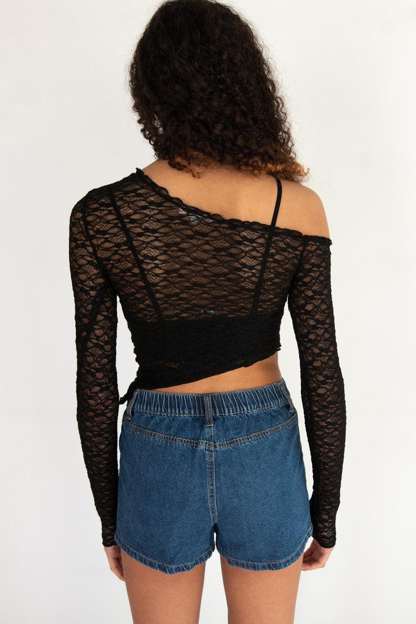 Long Sleeve Asymmetrical Lace Top Product Image