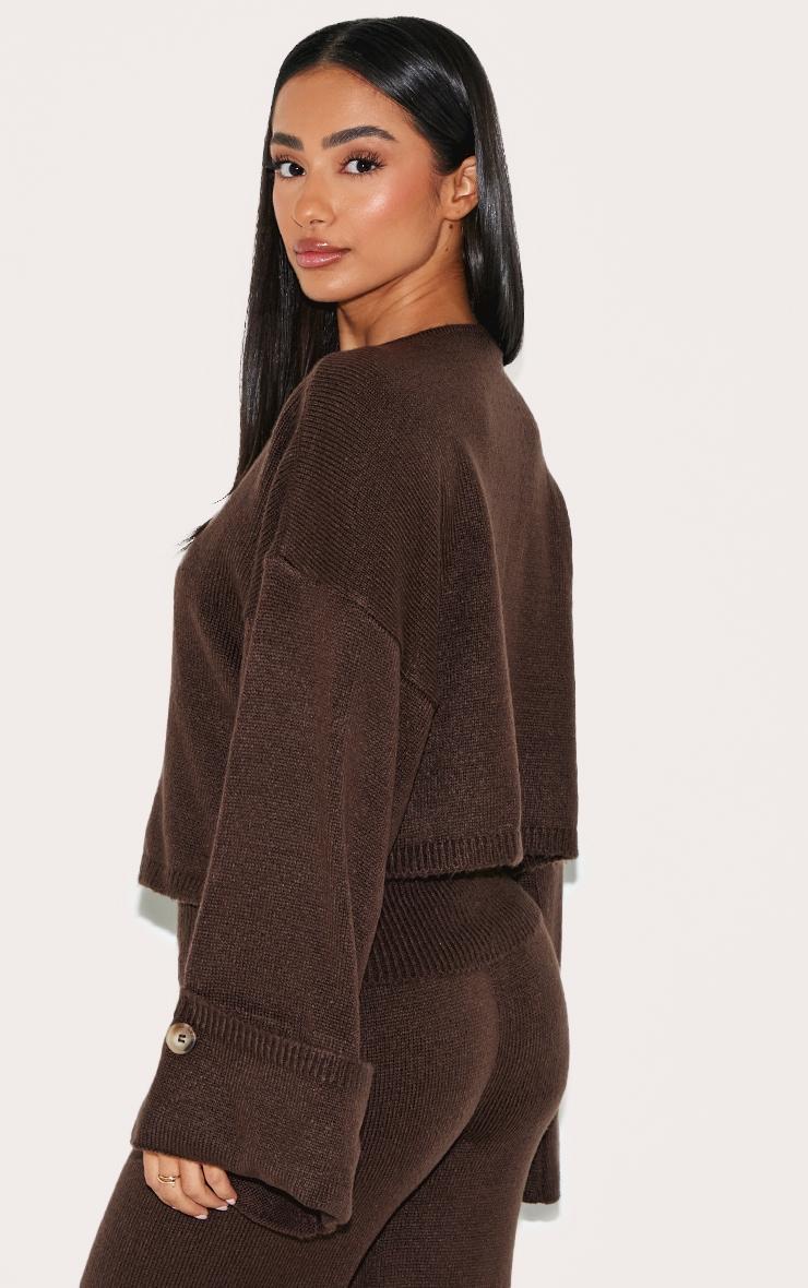 Petite Chocolate Knitted Turn Up Hem Detail Cardigan Product Image