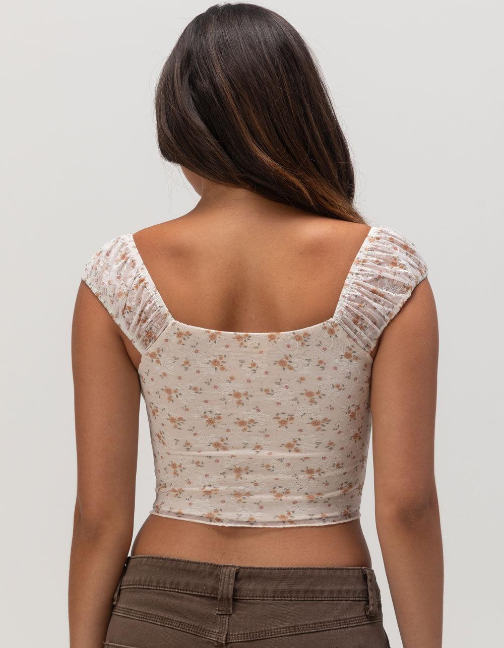 FULL TILT Print Rouched Lace Womens Top - MULTI Product Image
