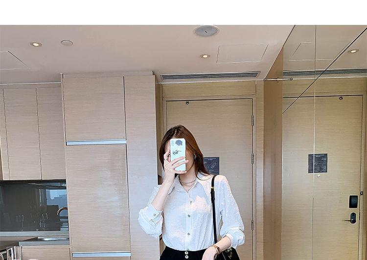 Puff-Sleeve Plain Textured Shirt Product Image