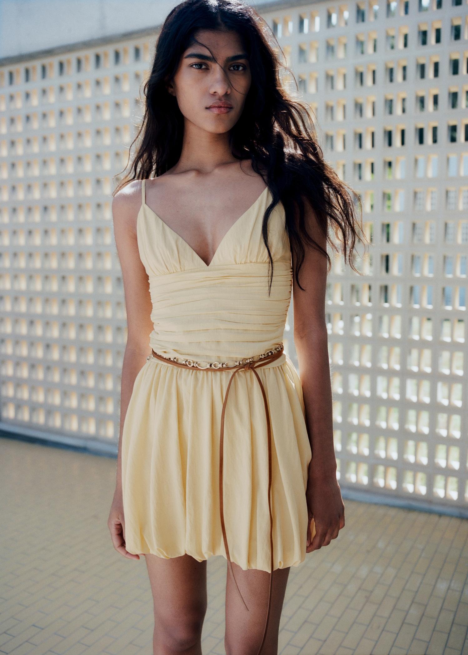 Gathered balloon dress - Women | MANGO USA Product Image