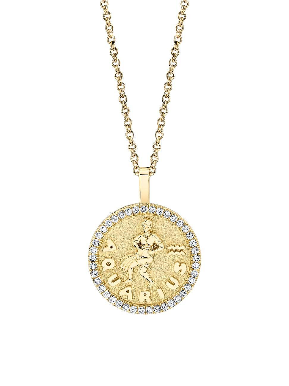 Womens 18K Yellow Gold & 0.48 TCW Diamond Zodiac Coin Pendant Necklace Product Image