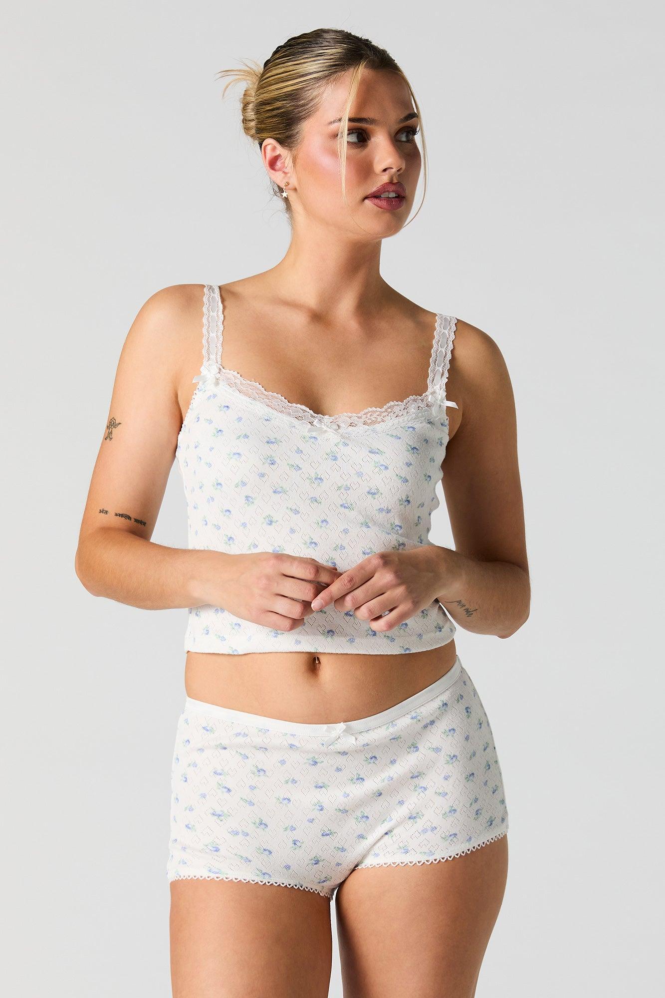Printed Pointelle Knit Tank & Short 2 Piece Pajama Set Female Product Image