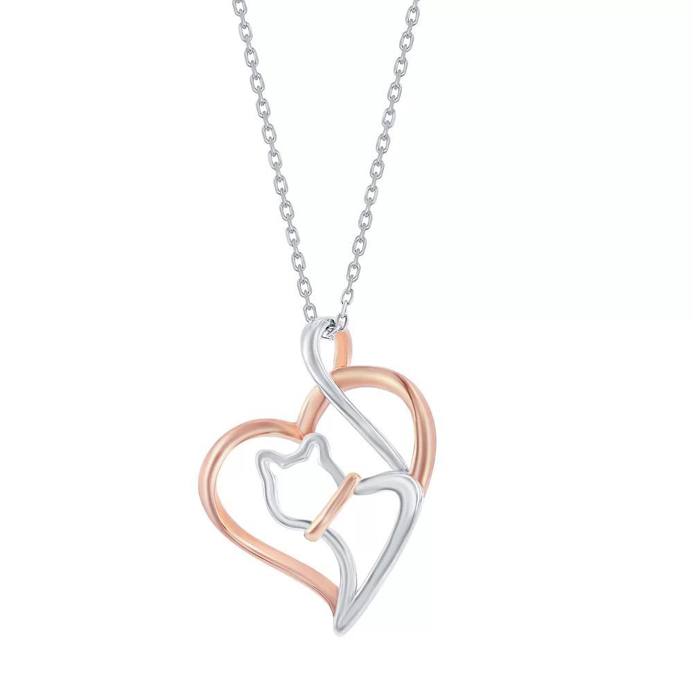 Argento Bella Two Tone Sterling Silver Heart Cat Pendant, Womens Product Image