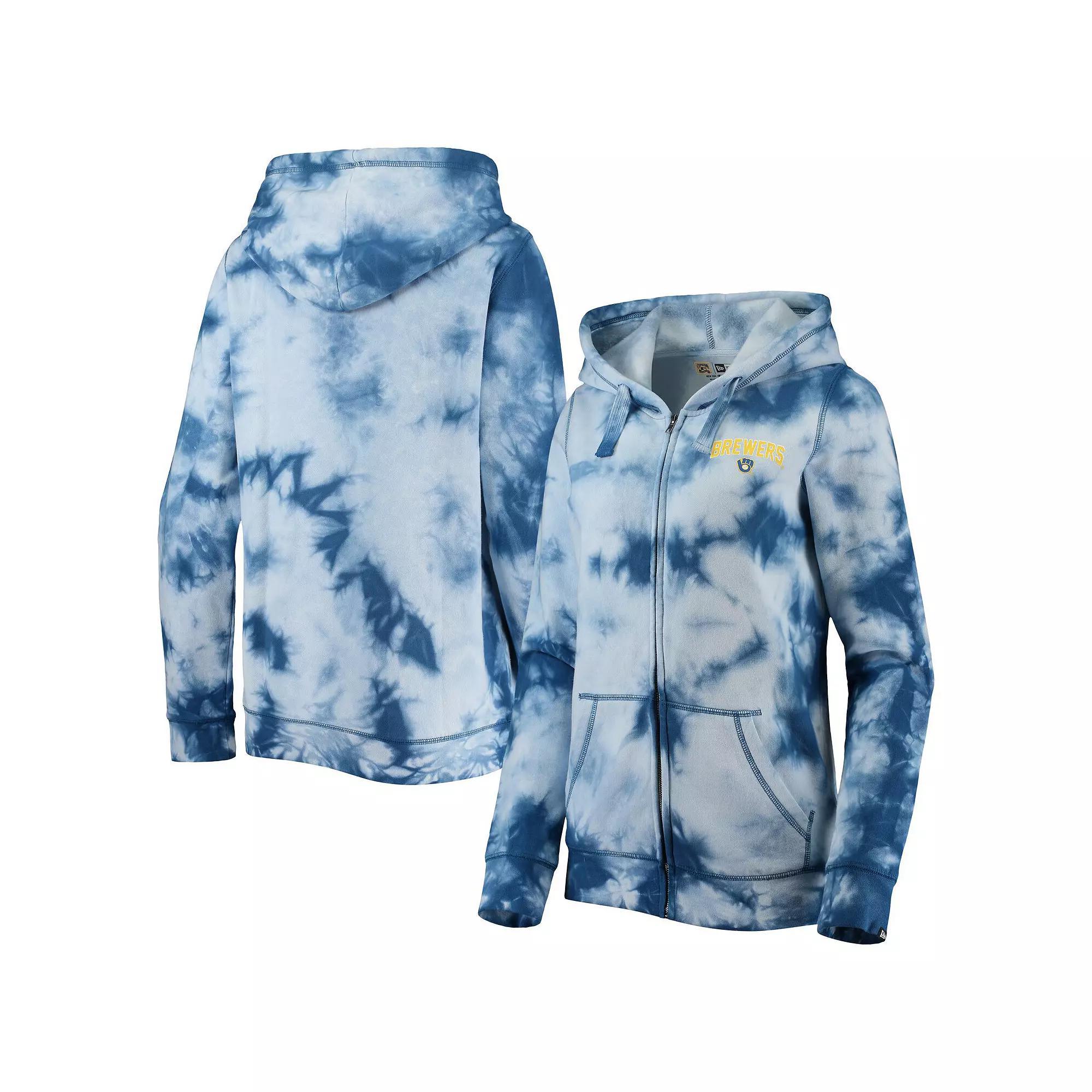Womens New Era Royal Milwaukee Brewers Tie-Dye Full-Zip Hoodie Product Image