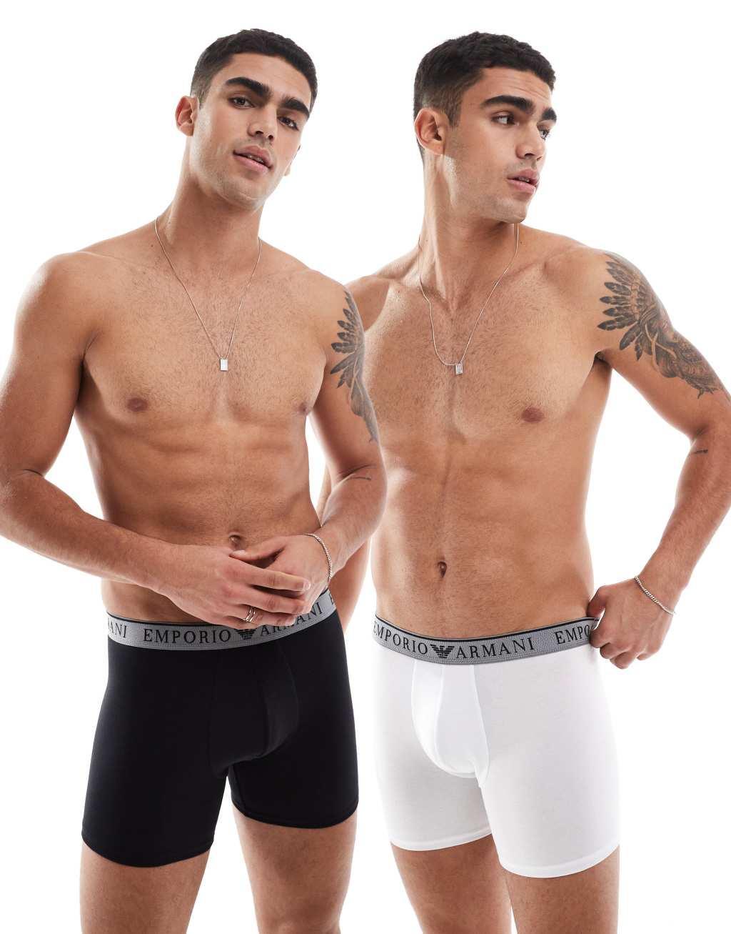 Emporio Armani bodywear 2 pack boxer in black and white with logo waistband   Product Image