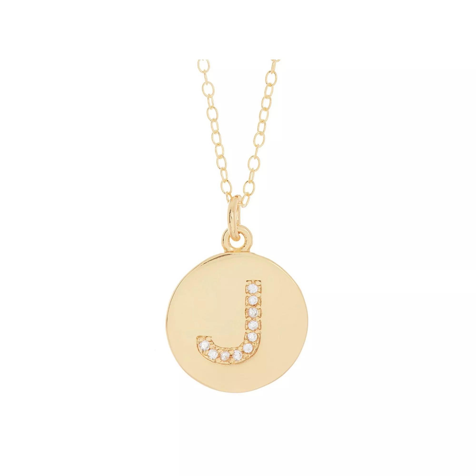 Adornia 14k Gold Plated Cubic Zirconia Engraved Letter Disc Pendant Necklace, Women's, Size: 18", Gold Tone T Product Image