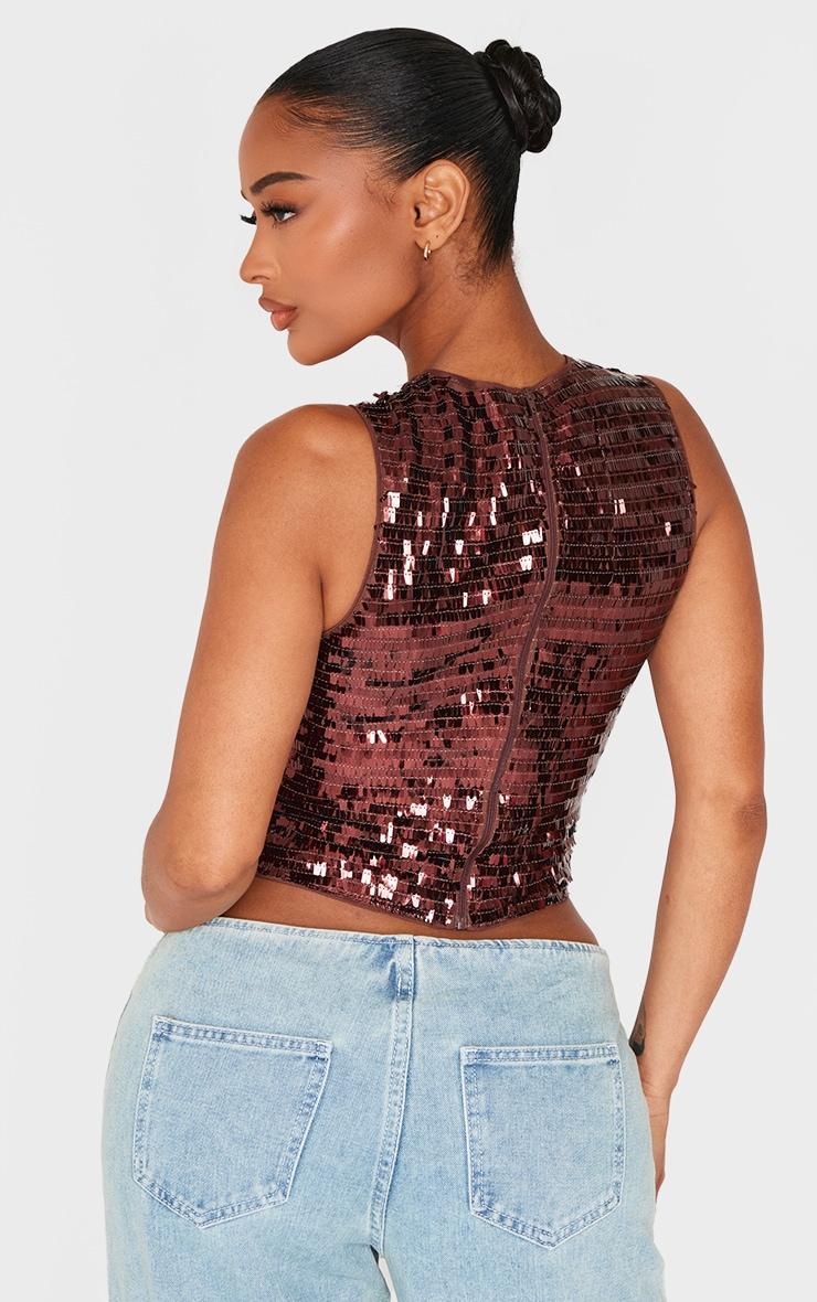 Shape Chocolate Sequin Sleeveless Tank Top Product Image