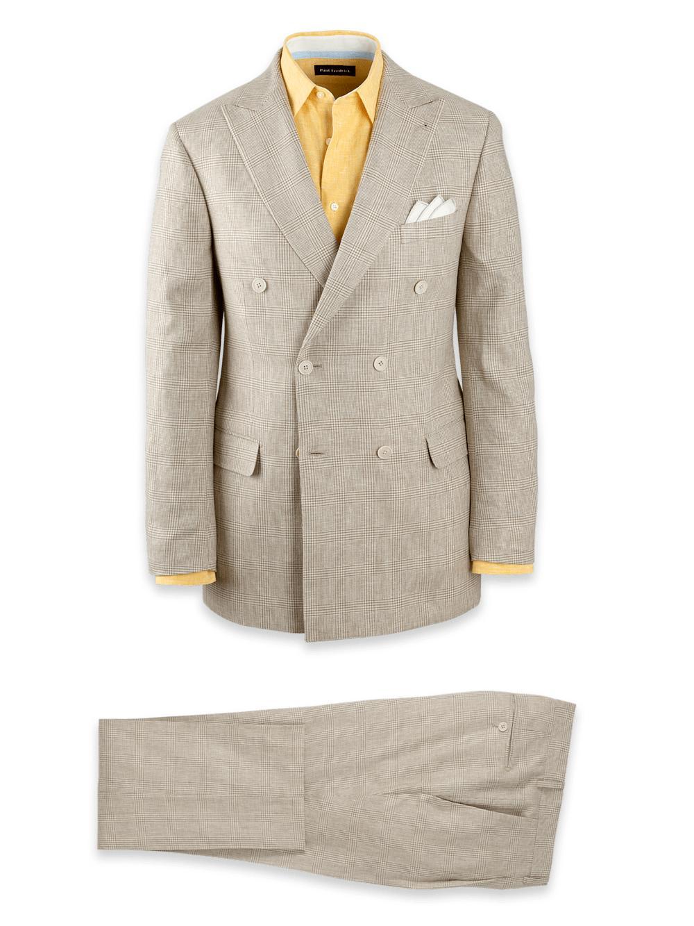 Linen Blend Plaid Peak Lapel Suit - Tan Product Image