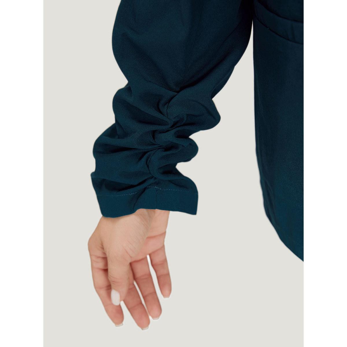 Plus Size Solid Lapel Collar Drape Pocket Ruched Cuffs Blazer Aegean Women Work Plain Drape Sleeve Long Sleeve Lapel Collar 30/6X Pocket Office Blazers BloomChic Product Image
