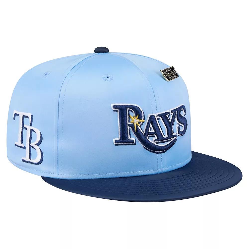 Men's New Era Light Blue/Navy Tampa Bay Rays Satin 59FIFTY Fitted Hat, Size: 8 Product Image