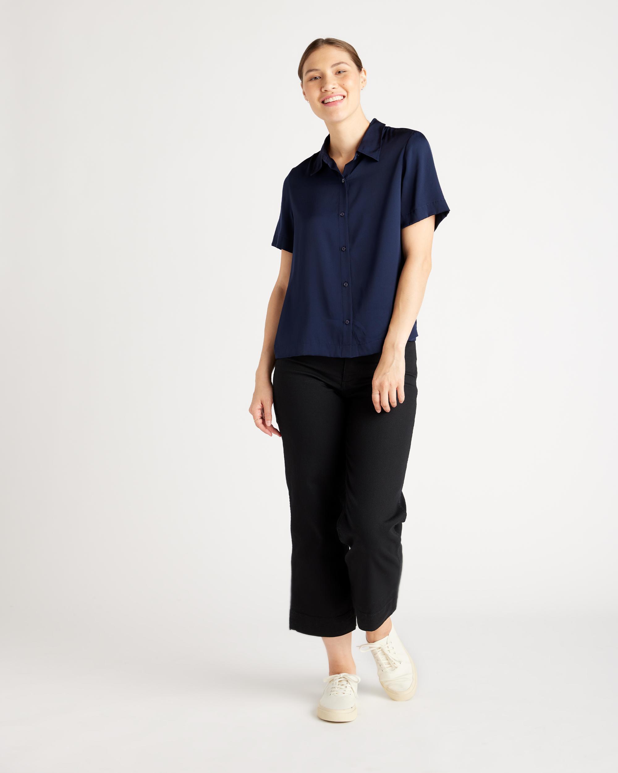 Quince | Women's 100% Washable Silk Stretch Short Sleeve Blouse Size XL Product Image