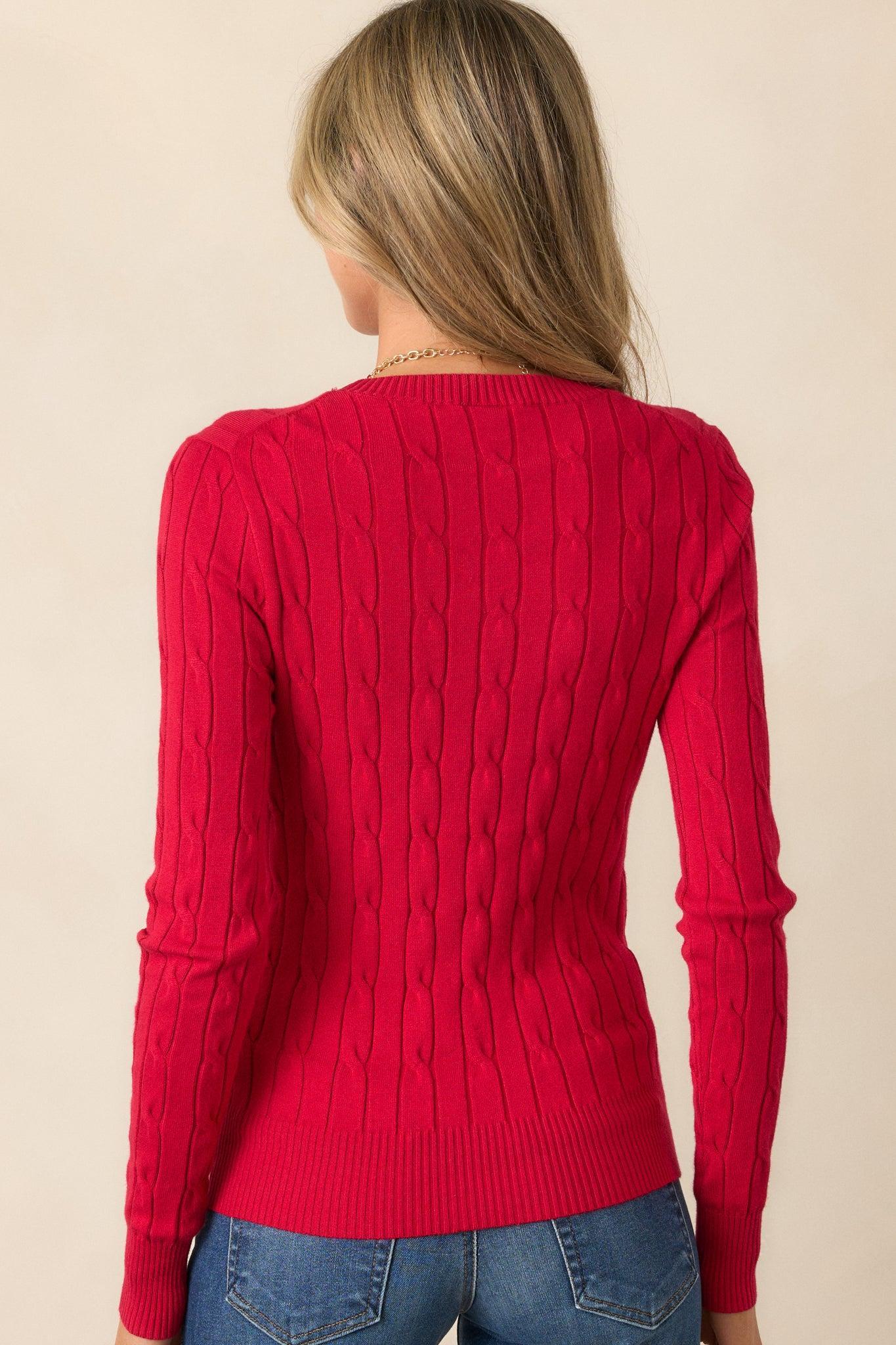 Softly Spoken Red Cable Knit Sweater Product Image