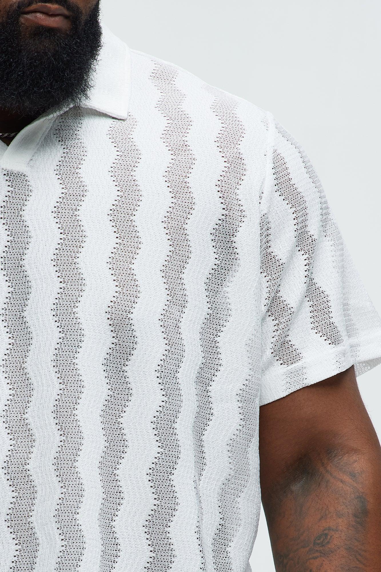 Wavy Crochet Lightweight Johnny Collar Shirt - White Product Image
