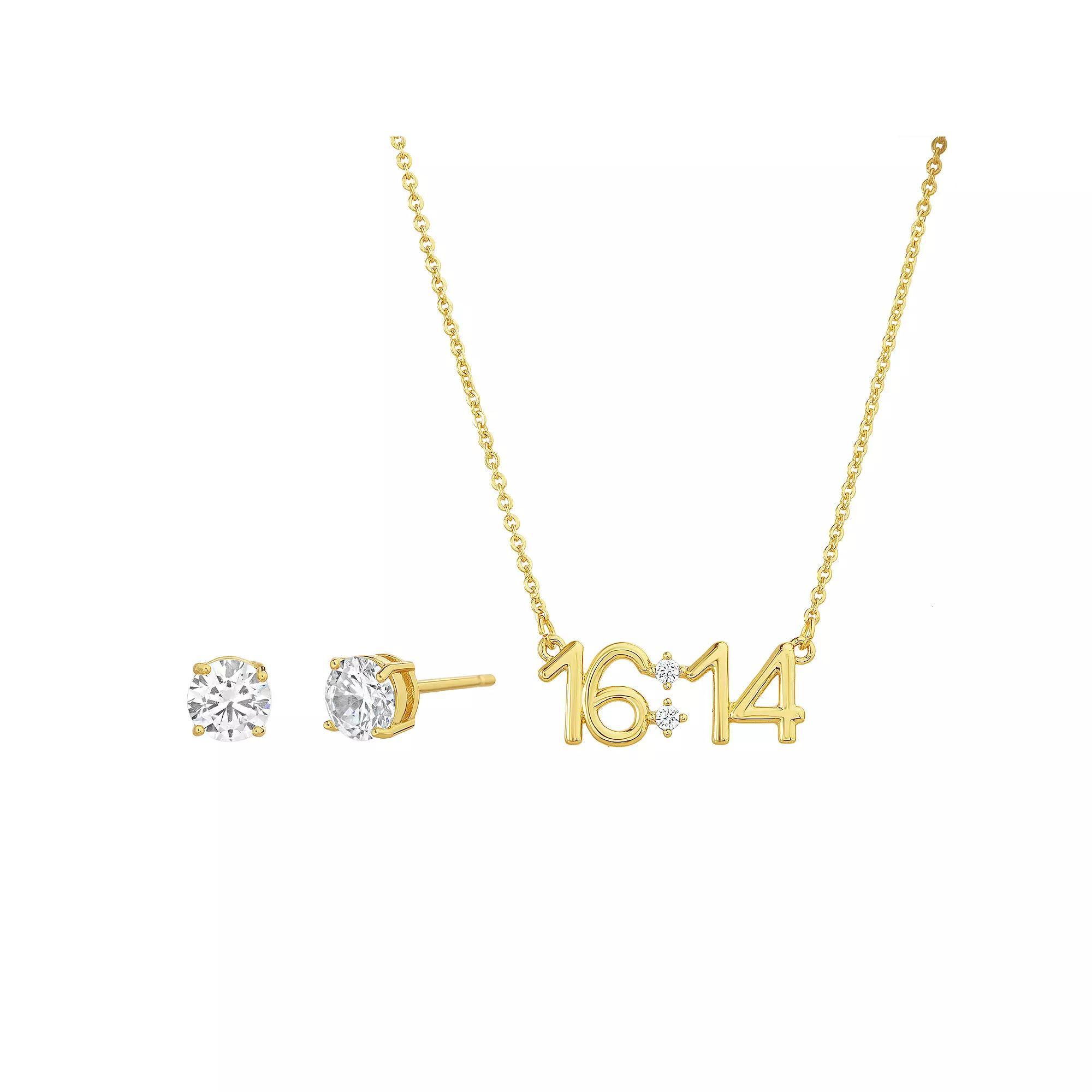 Guided by Faith 14k Gold Plated "1st Corinthians 16:14" Bible Verse Necklace with Cubic Zirconia Stud Earrings, Women's, Size: 18", Gold Tone Product Image