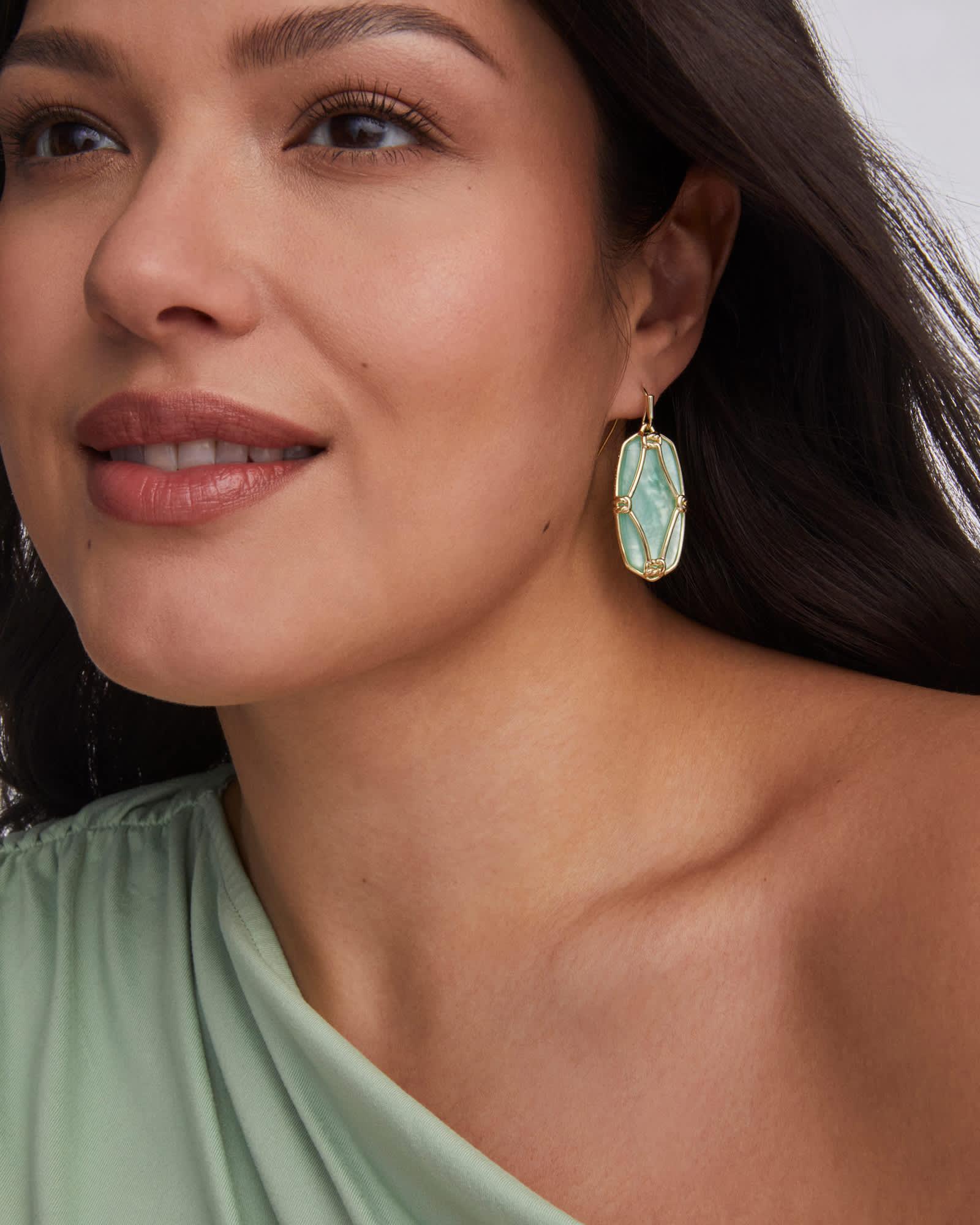 Elle Lattice Frame Gold Drop Earrings Product Image