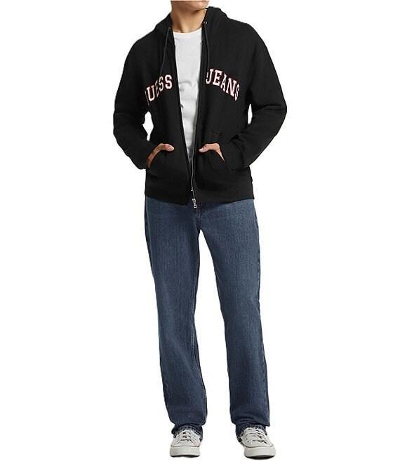 Guess Logo Patch Zip-Up Knit Fleece Hoodie Product Image
