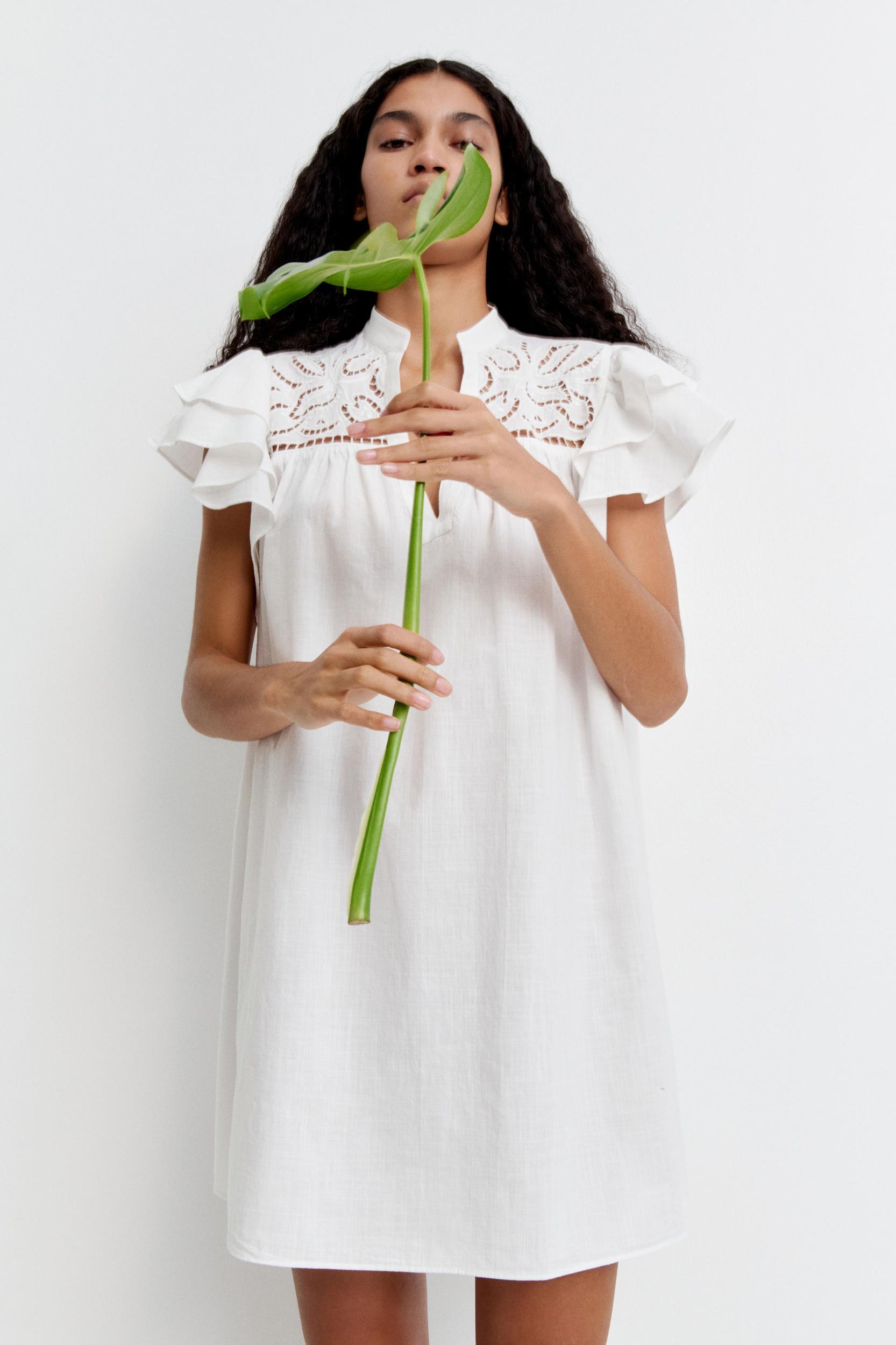 Flutter-Sleeve Dress with Eyelet Embroidery Product Image