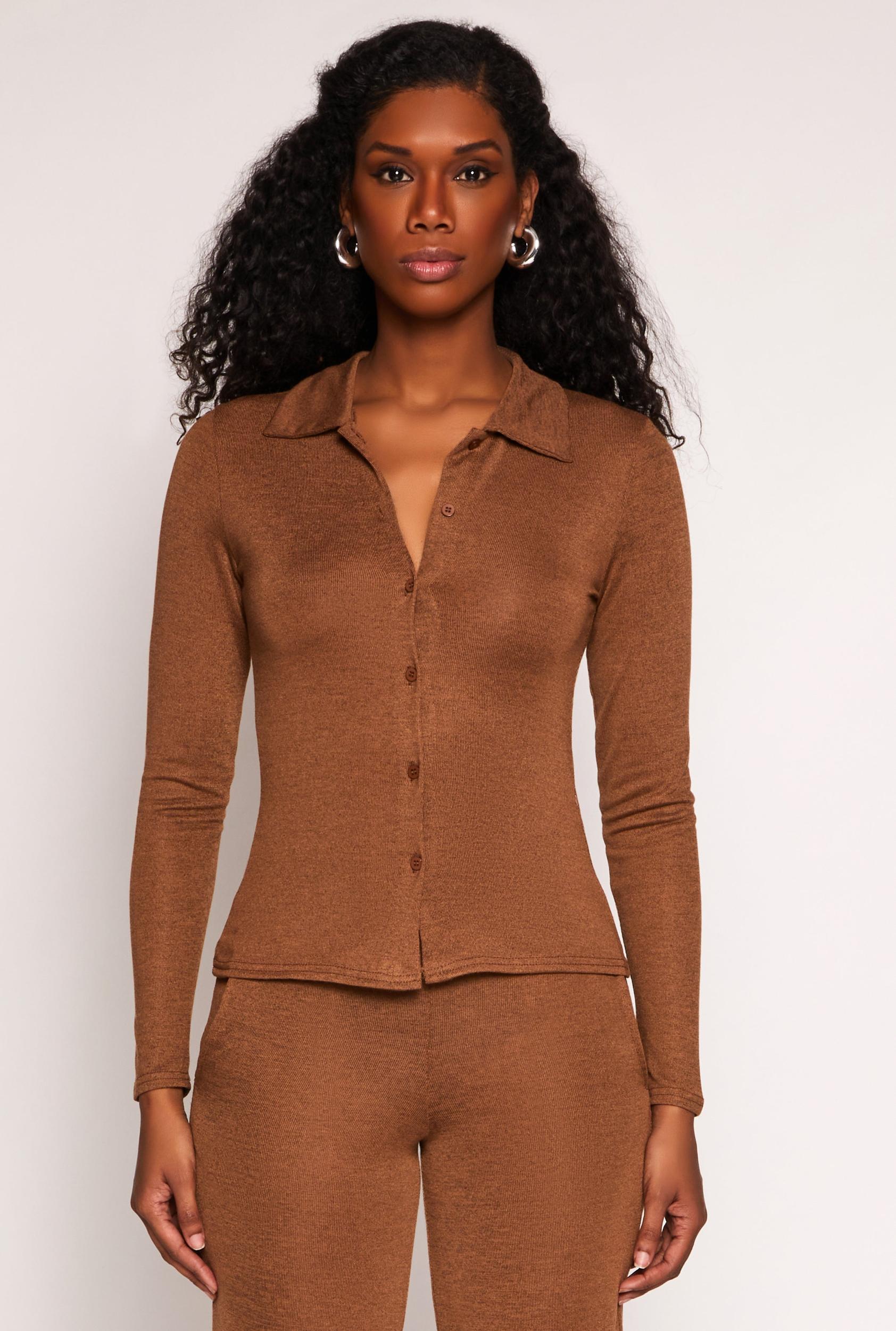 Womens Daisy Button Front Long Sleeve Shirt Product Image