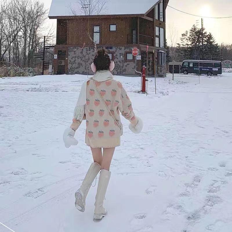 Drop Shoulder Crew Neck Peach Oversized Sweater Product Image