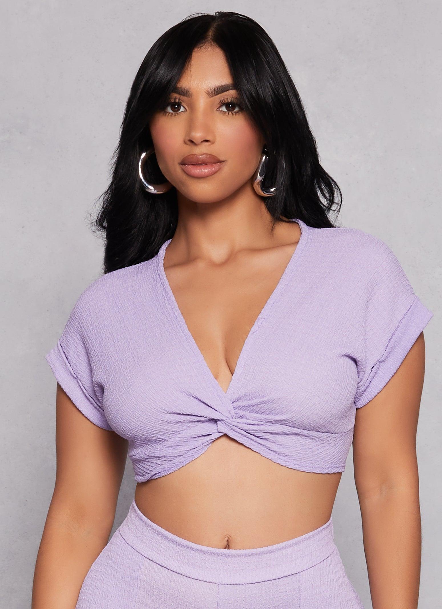 Womens Fixed Cuff Twist Front Crop Top Product Image