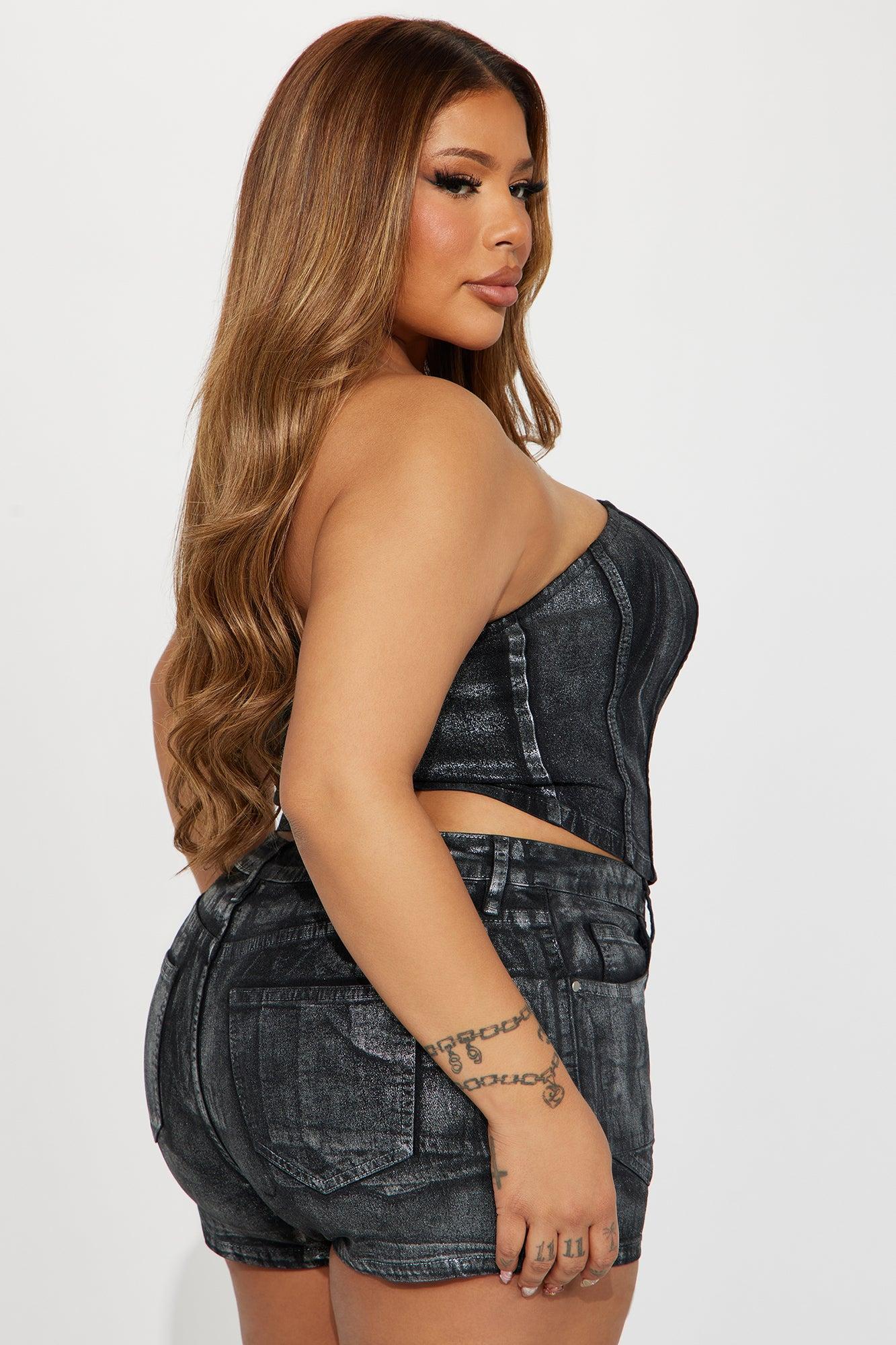 Sylvia Strapless Denim Corset - Black Product Image