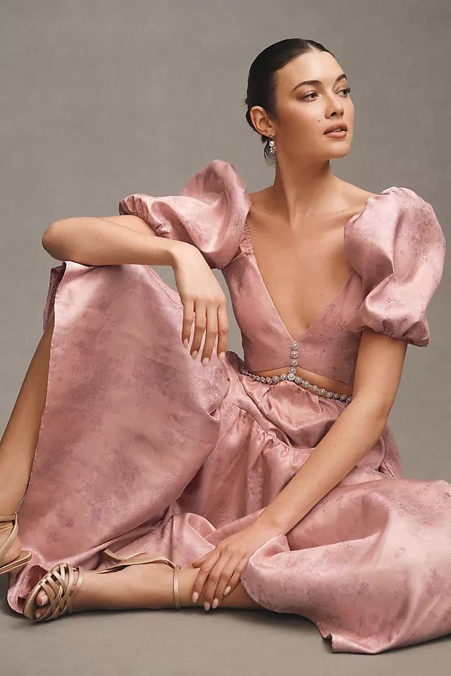 V. Chapman Emma V-Neck A-Line Brocade Cutout Maxi Dress Product Image