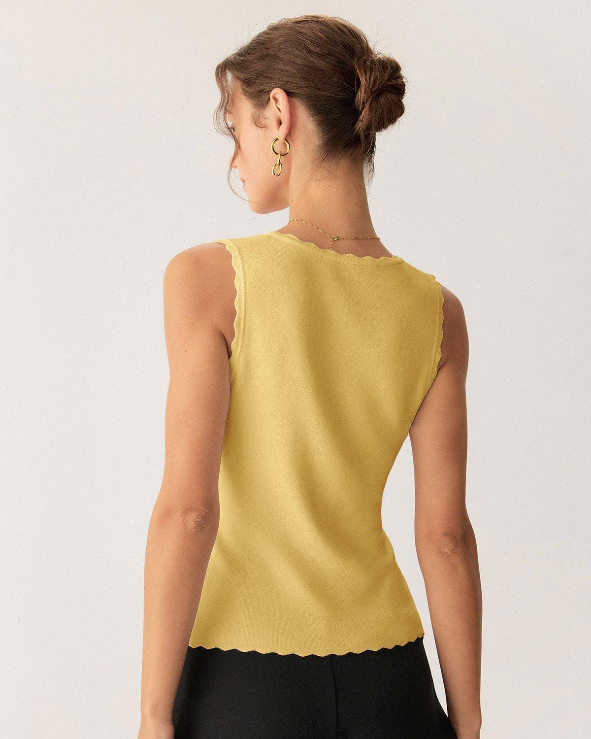 Yellow V-Neck Knit Tank Top Product Image