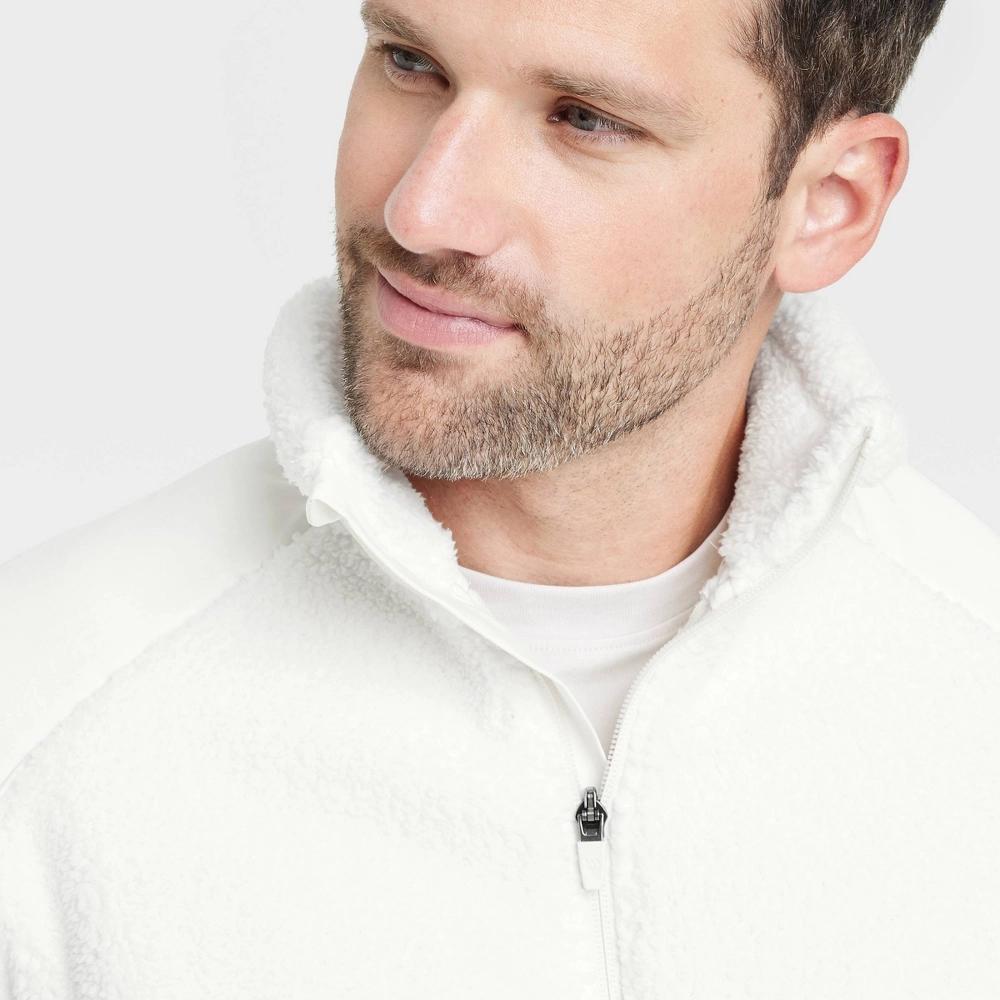 Mens High Pile Cozy Fleece Full Zip Sweatshirt - All In Motion Beige XXL Product Image