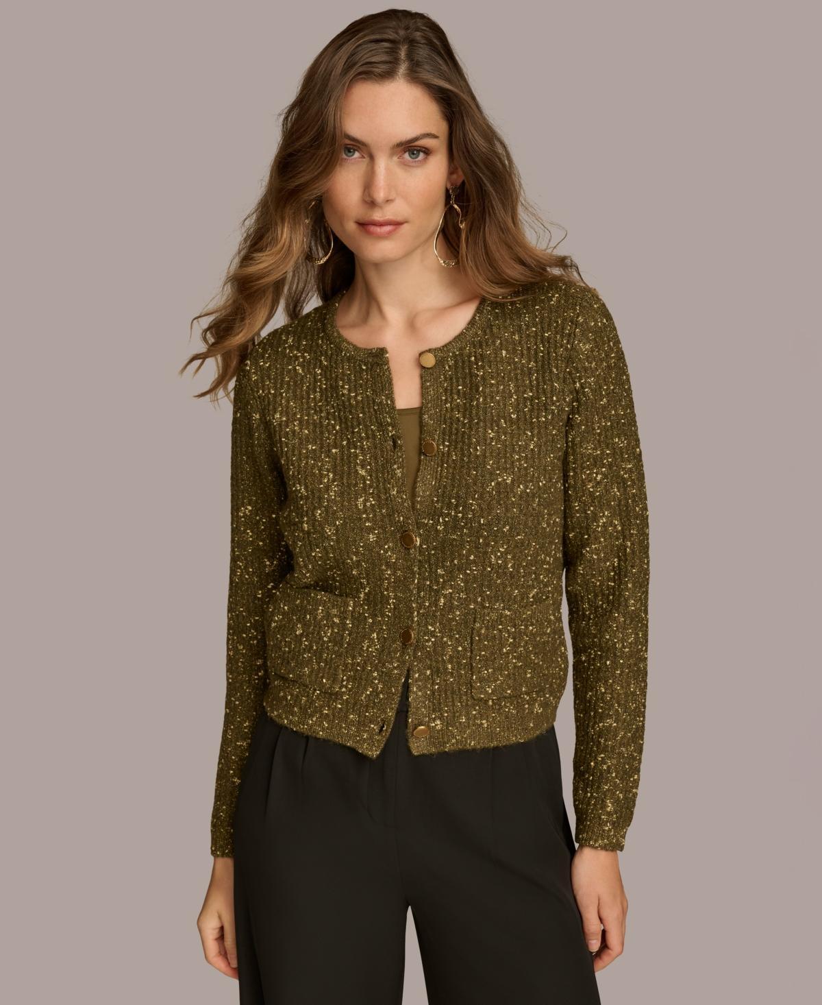 Donna Karan New York Womens Metallic Flecked Knit Cardigan - Beech Product Image