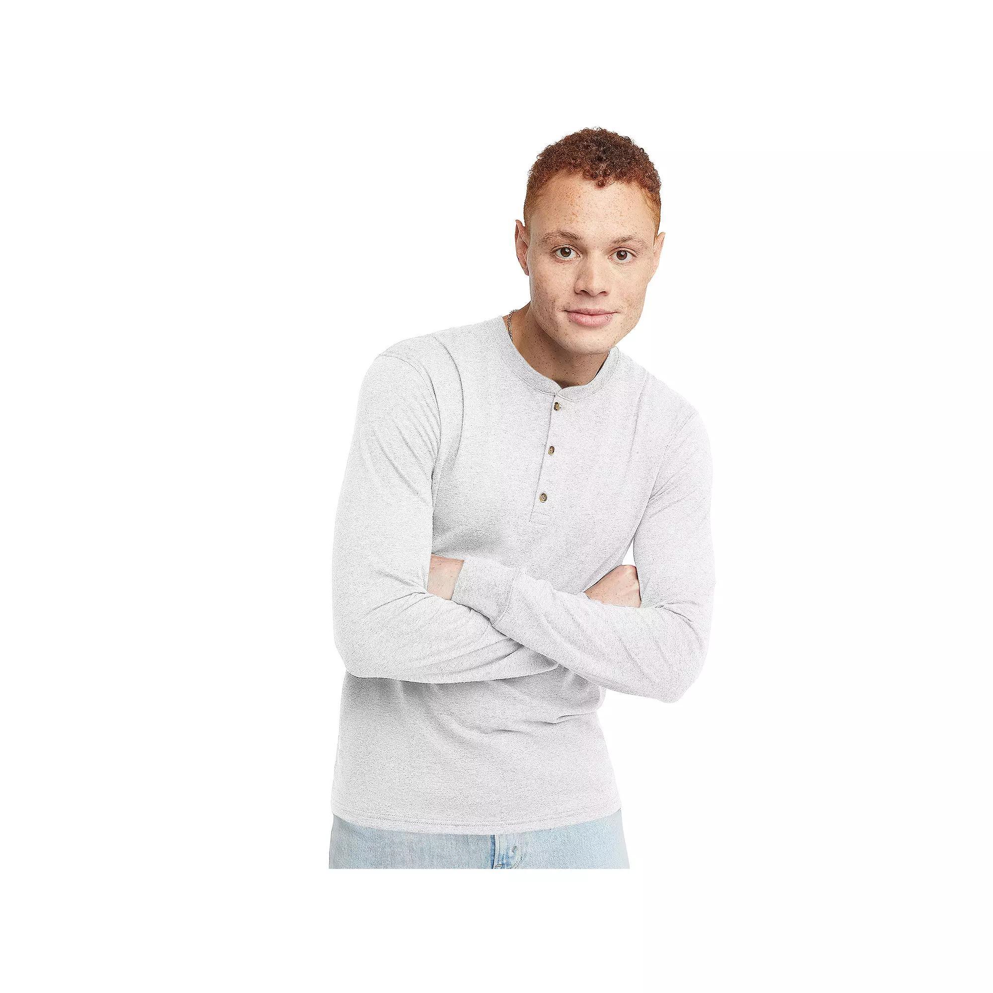 Men's Hanes Originals Tri-Blend Henley, Size: Medium, Eco White Product Image