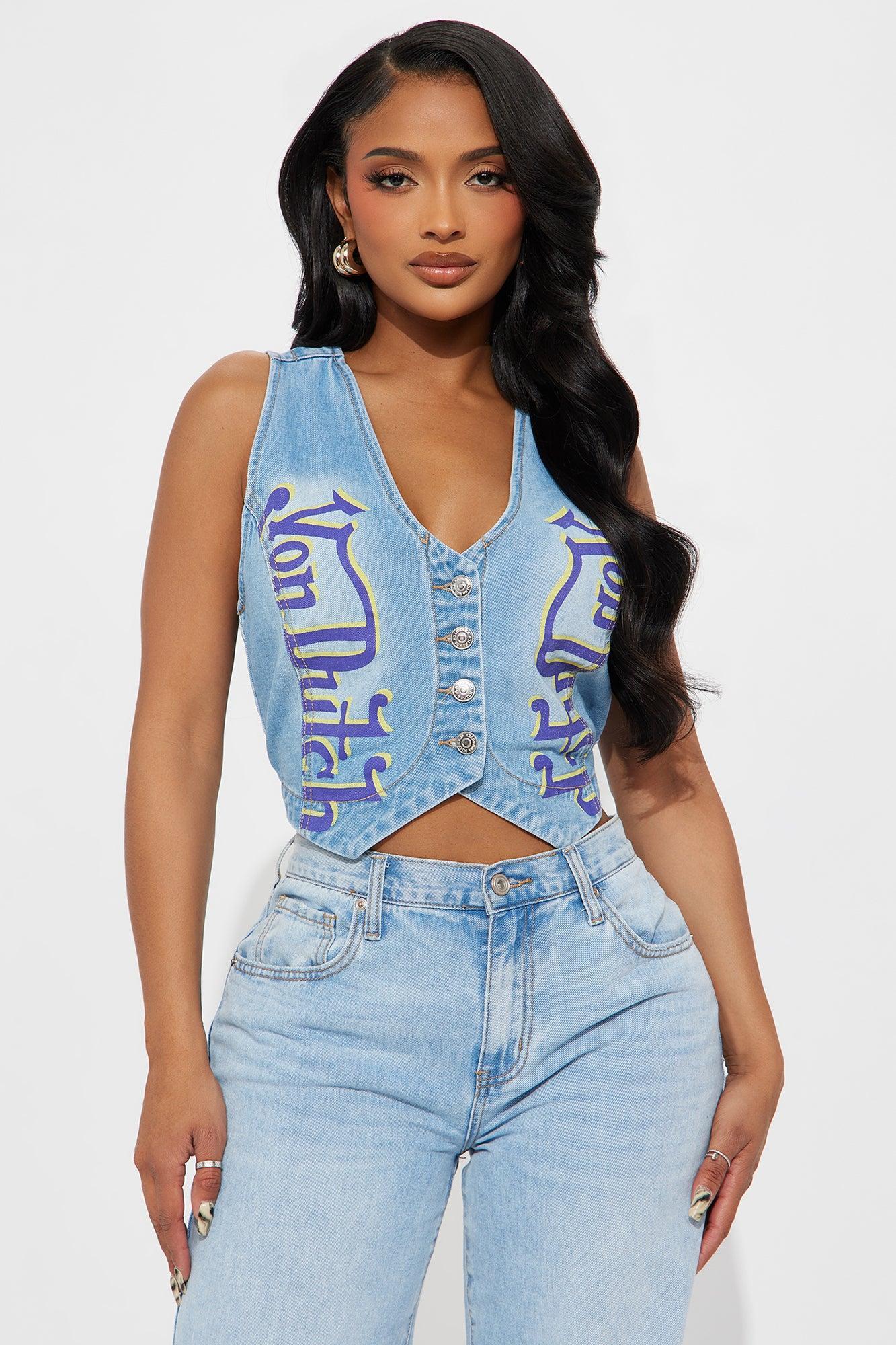 Von Dutch Eyeball Patchwork Denim Vest - Medium Wash Female Product Image