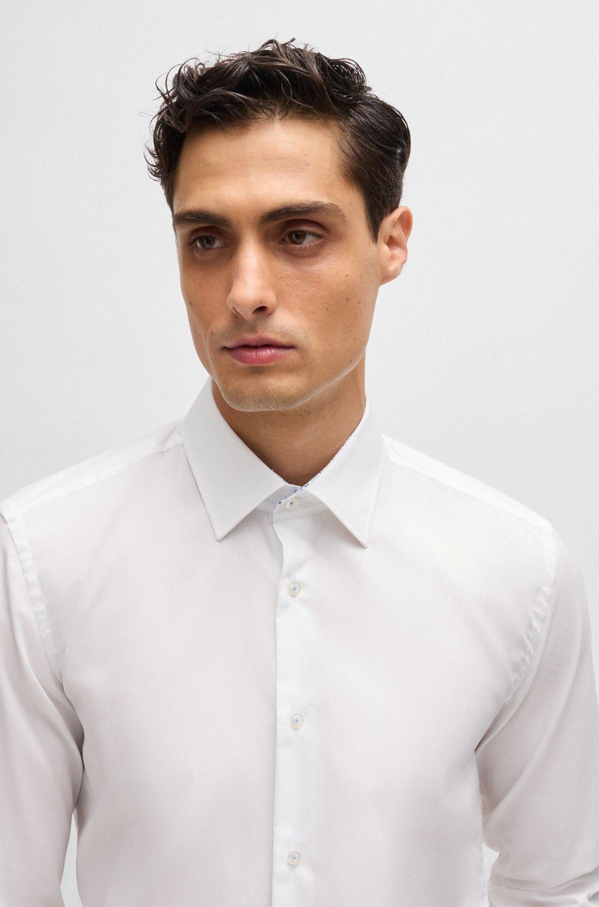 BOSS - Slim-fit shirt in easy-iron cotton poplin - White Product Image