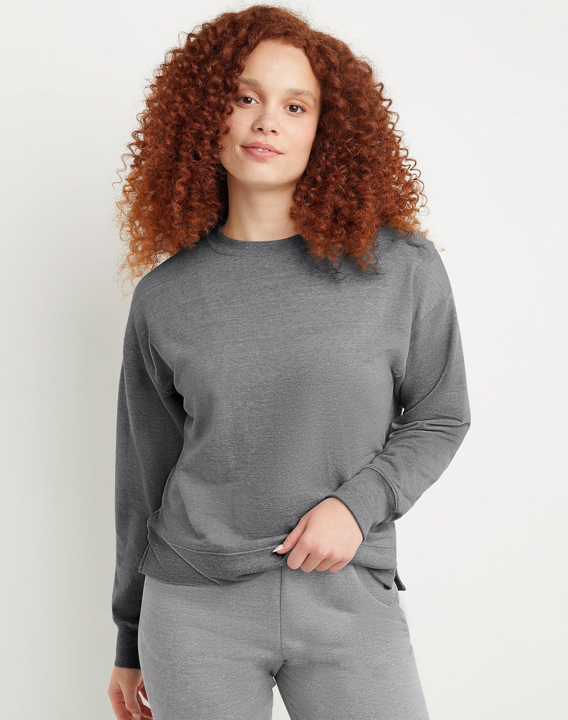 Women's Hanes Originals French Terry Sweatshirt, Size: Medium, Black 50r Pe Grey Product Image