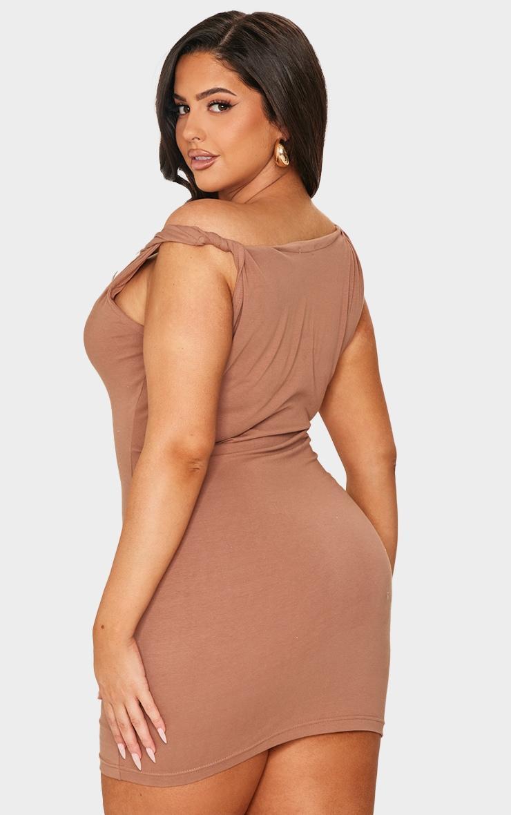 Plus Taupe Cotton Twist Shoulder Mini Dress Product Image