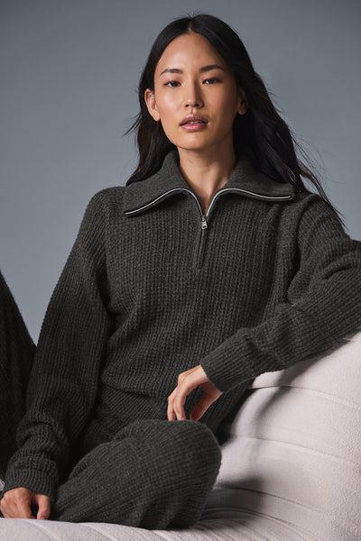 Cashmere Plush Waffle 1/4 Zip Pullover - Dark Heather Grey Product Image