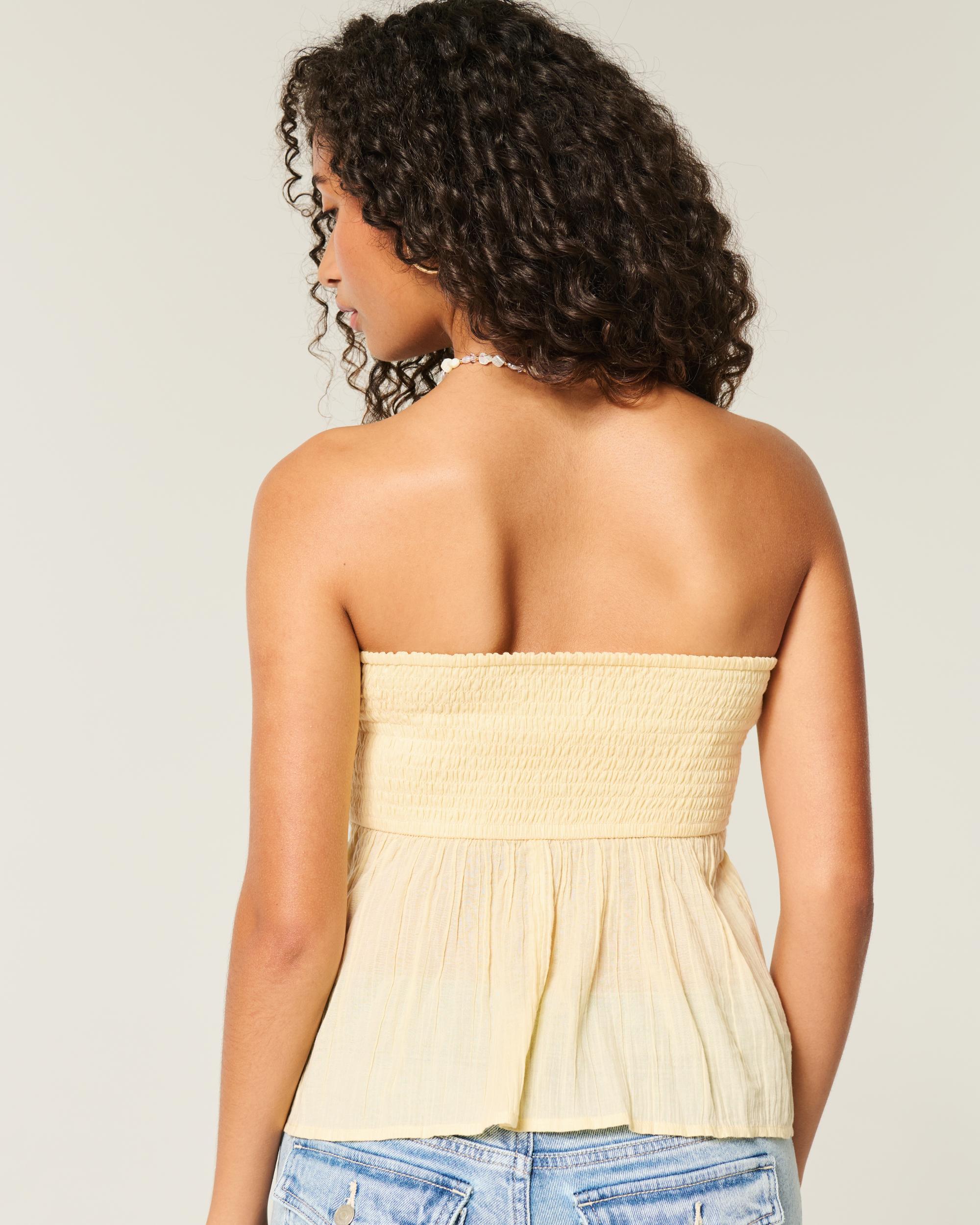 Easy Strapless Crochet Mix Babydoll Top Product Image