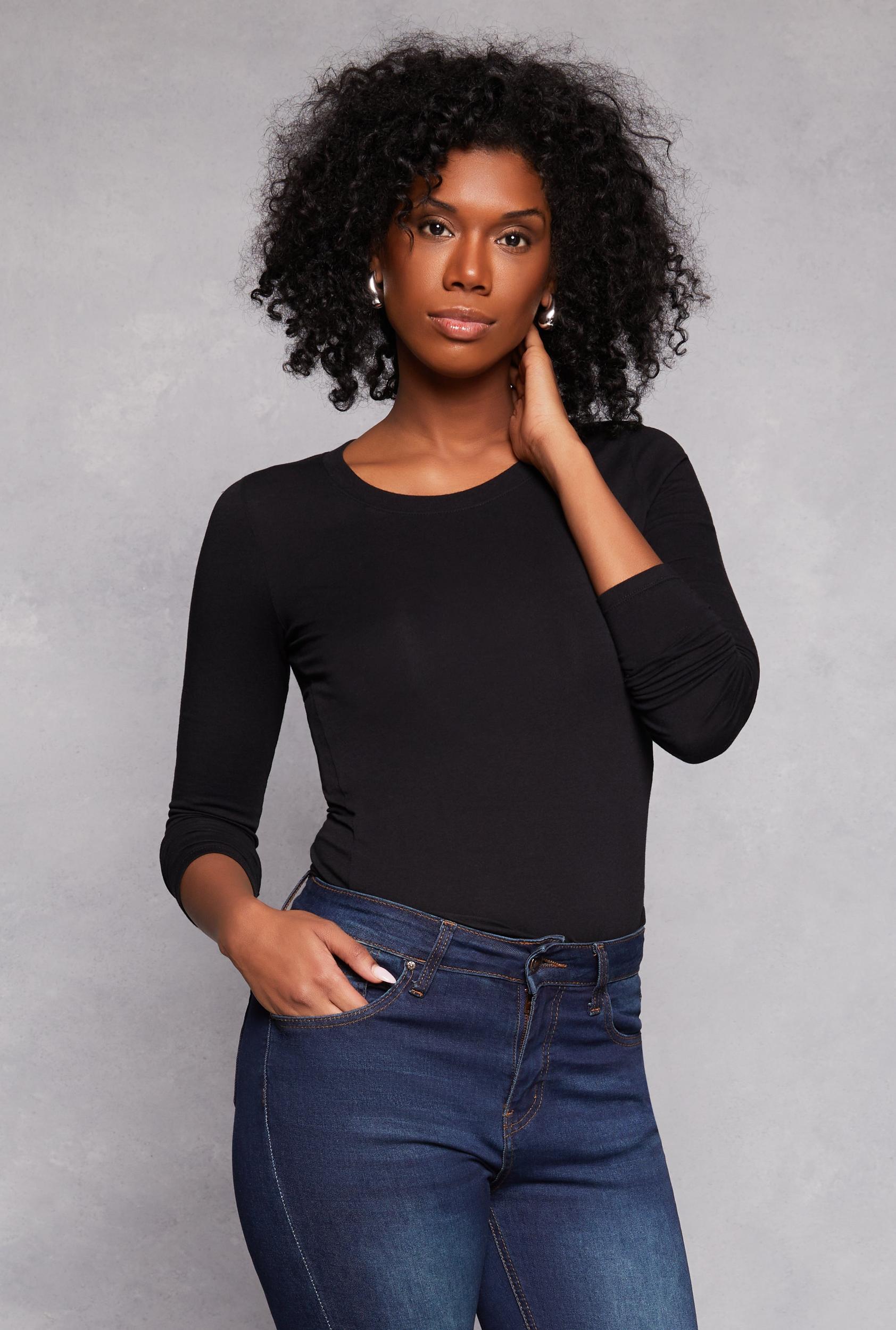 Womens Basic Crew Neck Long Sleeve Tee Product Image